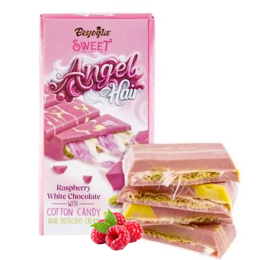 Beyoğlu Angel Hair Raspberry White Chocolate with Cotton Candy and Pistachio Cream - 80 g