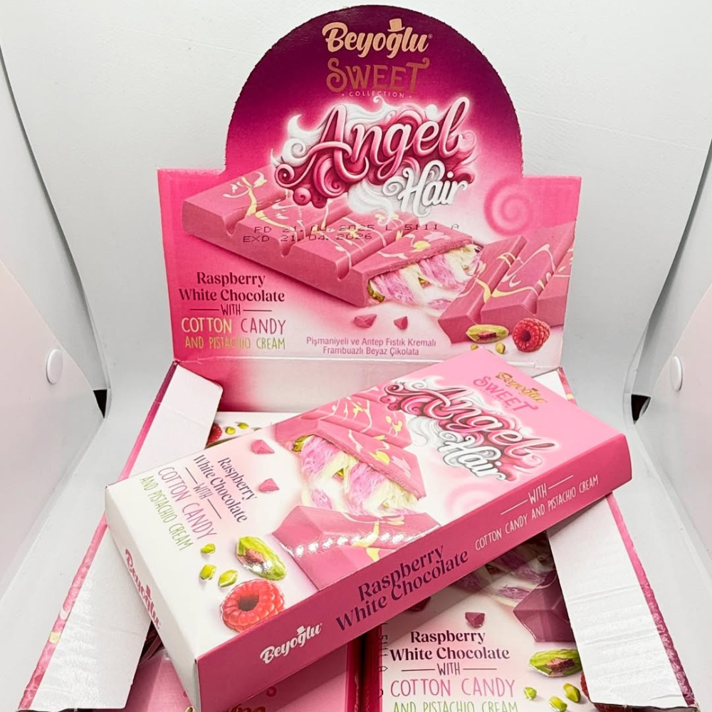 Beyoğlu Angel Hair Raspberry White Chocolate with Cotton Candy and Pistachio Cream - 80 g
