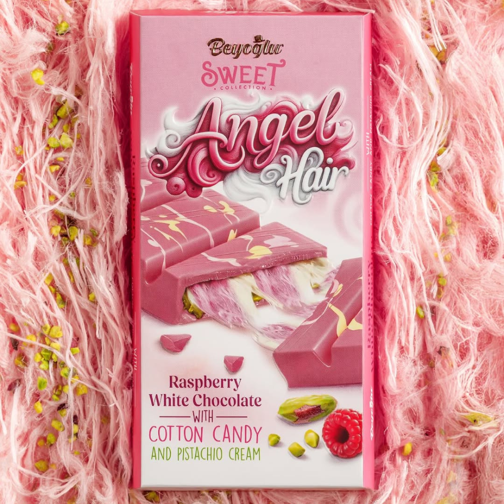 Beyoğlu Angel Hair Raspberry White Chocolate with Cotton Candy and Pistachio Cream - 80 g